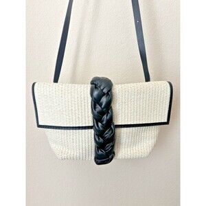 DeMellier Natural Raffia Black Braided Leather Verona Bag - New